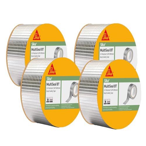 Image of SIKA - Pack of 4 Butyl waterproofing tape MultiSeal BT - Weatherproof - Seals out water and draughts - Rubber tape for pipe cracks - 5 cm x 5 m - Silver