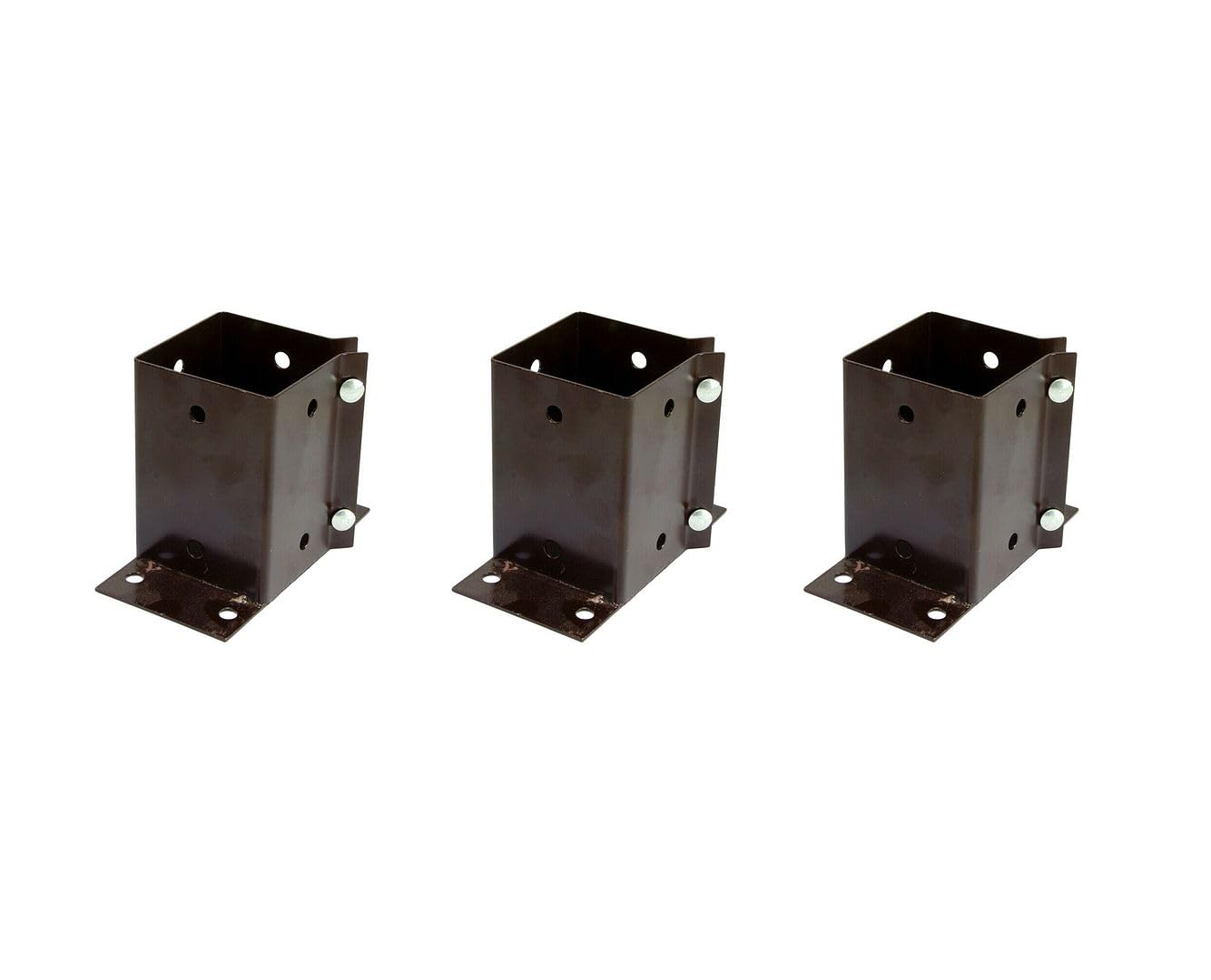 3 x Fence Post Holder 100mm posts Support Flush Fit Shoe Anchor Clamp Grip Brown for 100mm x 100mm posts (4") Eliza Tinsley Swiftpost, Pack of 3