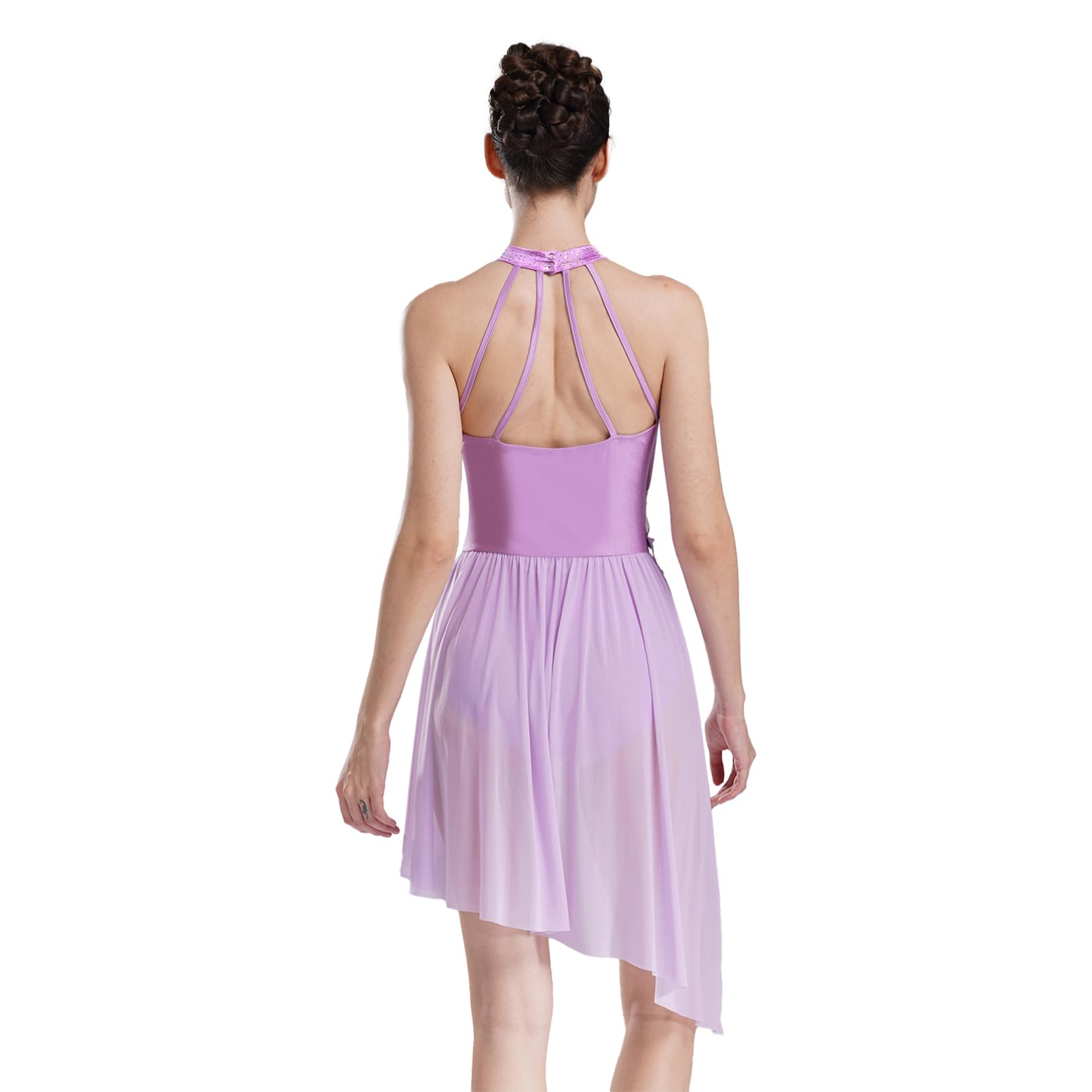 inhzoy Robe De Patinage Artistique sur Glace pour Femme Robe Danse Ballet Spectacle Asymétrique Fleur Broderie sans Manches S-XXL