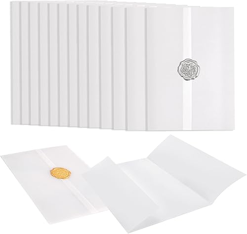 Paquete de 32 chaquetas de vellum preplegadas para invitaciones de 5 x 7, invitaciones de papel vitela Ayfjovs de 5 x 7, papel de invitación de boda