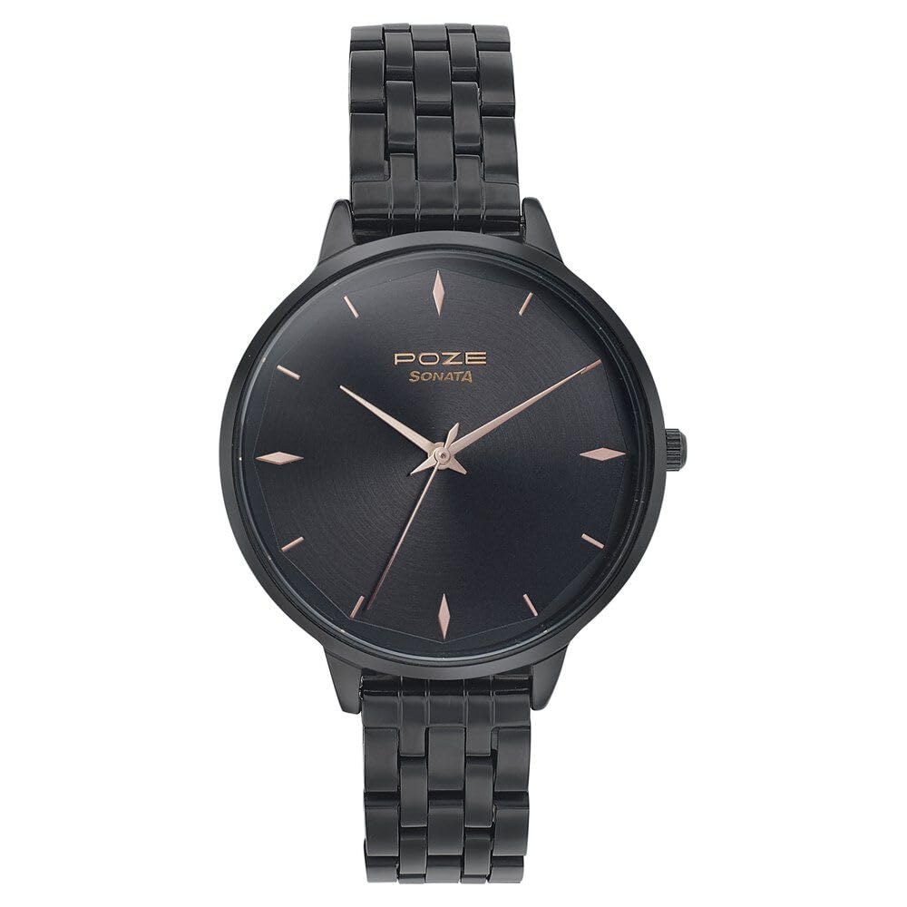 Sonata Poze Quartz Analog Black Dial Stainless Steel Strap Watch for Women-SP80008NM01 (B0CT5GX68M) Amazon Price History, Amazon Price Tracker