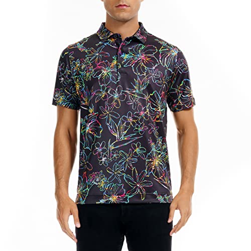 Deolax Mens Golf Shirt Performance Moisture Wicking Mens Polo Shirts Fashion Print Dry Fit Polo Shirts Short Sleeve Soft Breathable Polo T-Shirt Top Classic Quick Dry Lightweight Polo Shirts For Men #TOP1