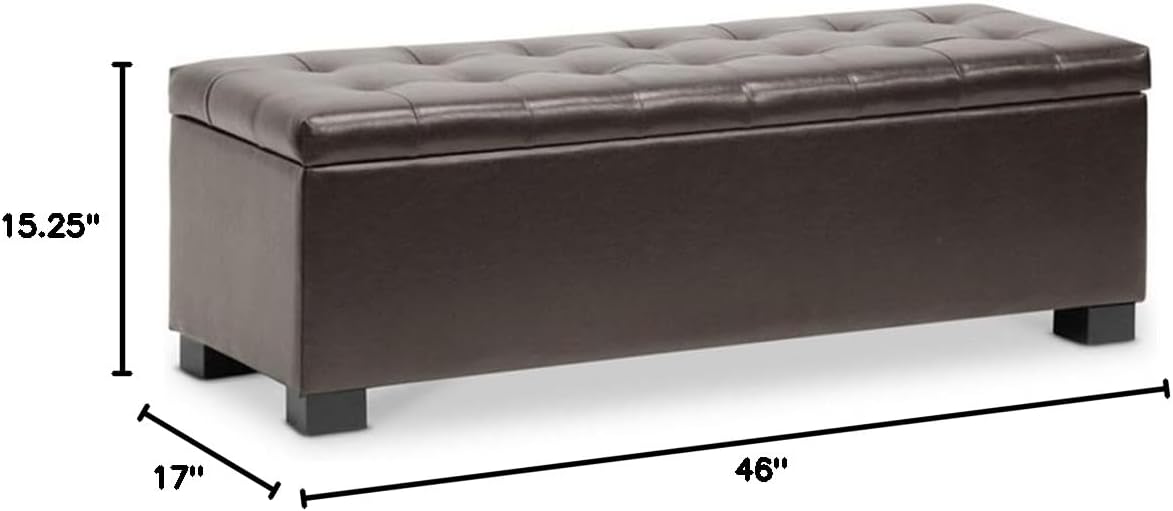 Pemberly Row Modern Leather Tufted Storage Ottoman Bench, Brown Finish, Sleek Design, Indoor Use, Living Room Furniture with Hidden Storage and Comfortable Seating