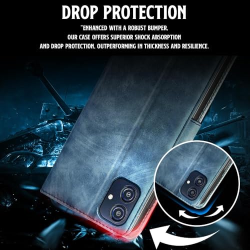 Image of WOW IMAGINE Shock Proof Flip Cover Back Case for Samsung Galaxy M04 | F04 | A04e (Magnetic Button Flip Case | Wallet Pockets & Stand | Leather Finish | Aquamarine)