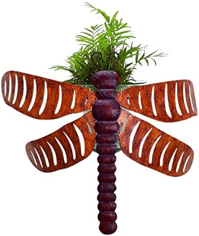 MY SWANKY HOME Luxe Brown Red Dragonfly Wall Planter Hurricane Candle Holder Indoor Outdoor