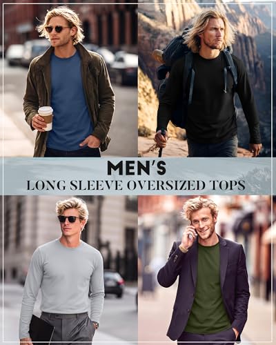Image of August Alley 4 Pack Men's Big and Tall Cotton Shirts L-7XL, Long Sleeve Oversized Tops Loose Casual Large T-Shirts Basic Tee