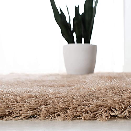 Image of Carpet for Living Room, 6x6 (Square) Feet Beige Solid Plain Modern Polyster Luster Shaggy Ultra Thick and Pluffy Soft Shag Area Rug for Your Bedroom, Kid Room, Office and Home