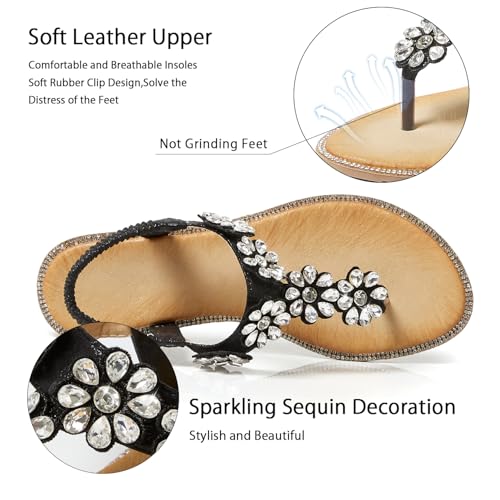 Image of iCKER Women Sandals Rhinestone Dressy Casual Summer flat flip flops Comfortable Sandals