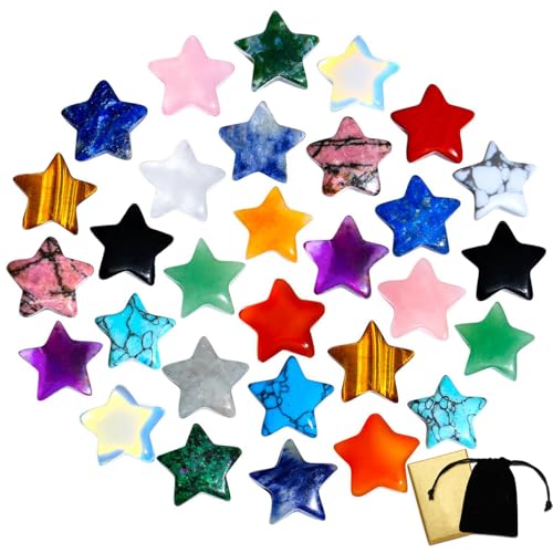 DUQGUHO 20 Pcs Crystals Star Natural Healing Crystal Set Polished Stone Chakra Assorted Crystals Protection Sacred Reiki Witchy Spiritual Crystal Gifts Energy Balancing