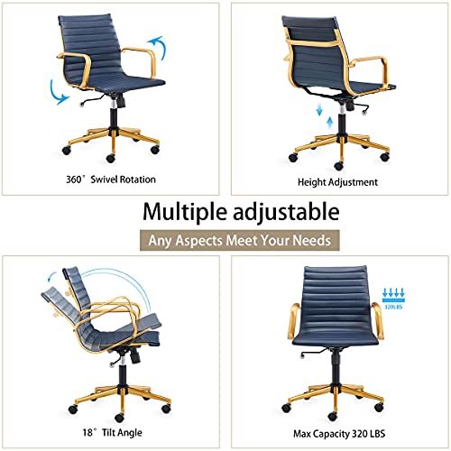 Corocc Office Desk Chair Modern Conference Room Task Chairs Leather Computer Swivel Excutive Ribbed Ergonomic Rolling Gold Desk Chair For Home Office #TOP3