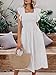 Miessial Womens Summer Midi Smocked Dress 2025 Elegant Square Neck Striped Linen Materity Dress Boho Beach Wedding Guest Dresses with Pockets White,S