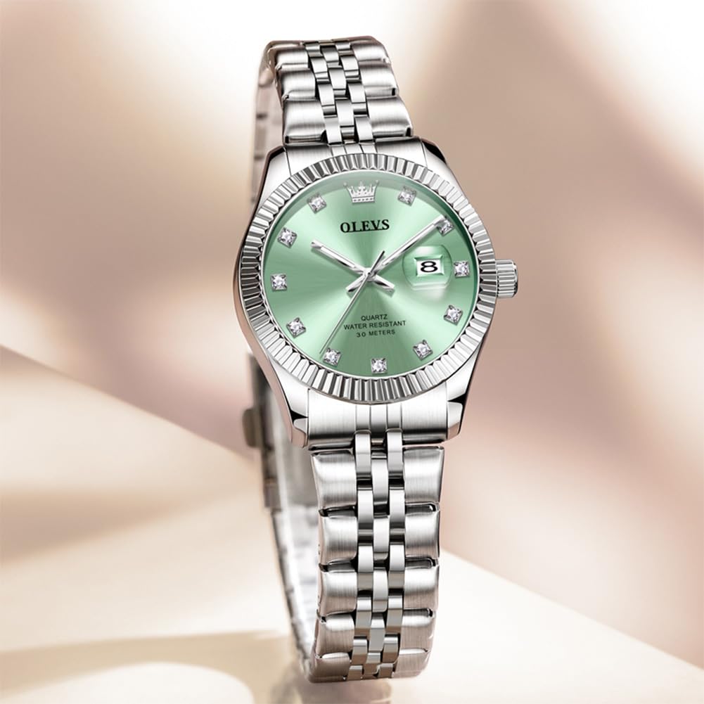 OLEVS Armbanduhr Damen,Elegante Edelstahl Damen Kleines Handgelenk Uhren mit Datum,Wasserdicht Diamant Damenuhr