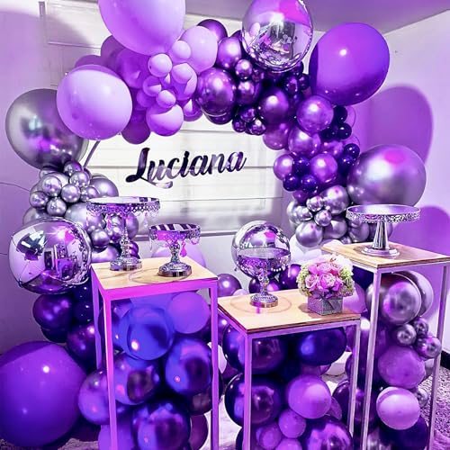 Image of PartyWoo Metallic Purple Balloons 4pcs 36 Inch Chrome Purple Latex Helium Balloons for Mardi Gras Graduation Wedding Bachelorette Baby Shower Anniversary Birthday Party Decorations Purple-G105