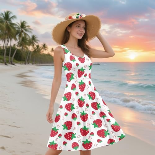 Image of Women's Casual Loose Sundress Midi Sleeveless Crewneck Dress Summer Beach Tank Dress with Pockets