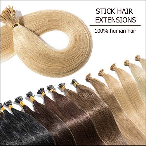 100 Strands I Tip Hair Extensions Human Hair Highlight Ash Blonde 18 Inch Soft Straight Remy Hair Pre Bonded Stick Shoelace Tips-18", 24, 50g