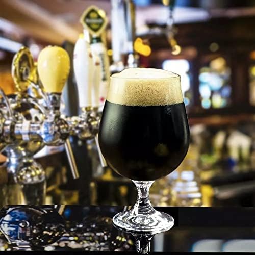 Krosno Dark Ale Stout Craft Beer Glass | Set of 6 | 500 ML | Stemmed Beer Glasses, Tulip Stem Schooner Glass | Perfect for Home, Kitchen and Bar | Dishwasher Safe Drinking Glasses