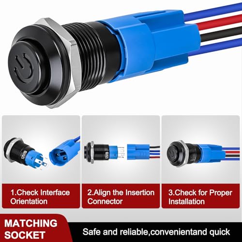 Image of Nilight 12mm Latching Push Button Switch 6pcs LED Blue Waterproof