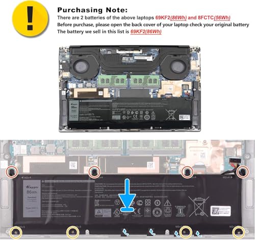 Image of 86Wh 69KF2 Laptop Battery for Dell XPS 15 9500 9510 9520 Precision 5550 5560 5570 Alienware M15 M17 R3 R4,G15 5510 5511 5515 5520 5521,G7 15 7500,Inspiron 7510 7610 P87F P91F P45E Series 8FCTC 70N2F