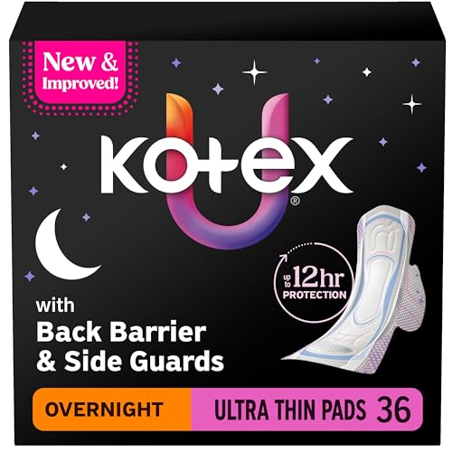 Kotex Ultra Thin Overnight Pads with Wings Heavy Absorbency 36 Count (Packaging May Vary)