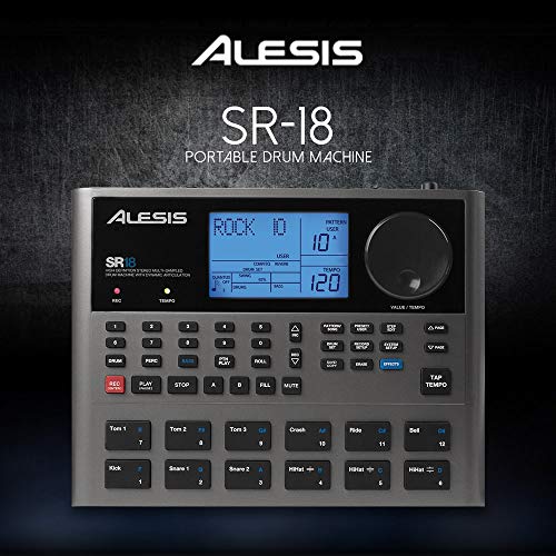 Alesis SR18 18 Bit Portable Drum Machine with Effects and Accessory Bundle w/Cables + Fibertique Cloth