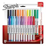 Sharpie Permanent Markers, Ultra Fine Point, Assorted Colors, 24 Count