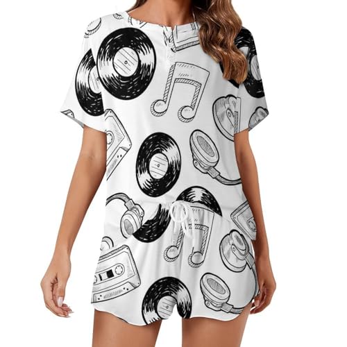 Ensemble pyjama cassette musicale femme manches courtes pour nuit d'été décontractée