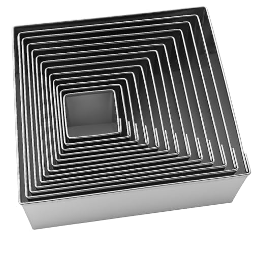 Image of Stainless Steel Square Cookie Cutter Set - 12-Piece Commercial Grade Pastry, Biscuit & Baking Moulds for Professional & Home Use