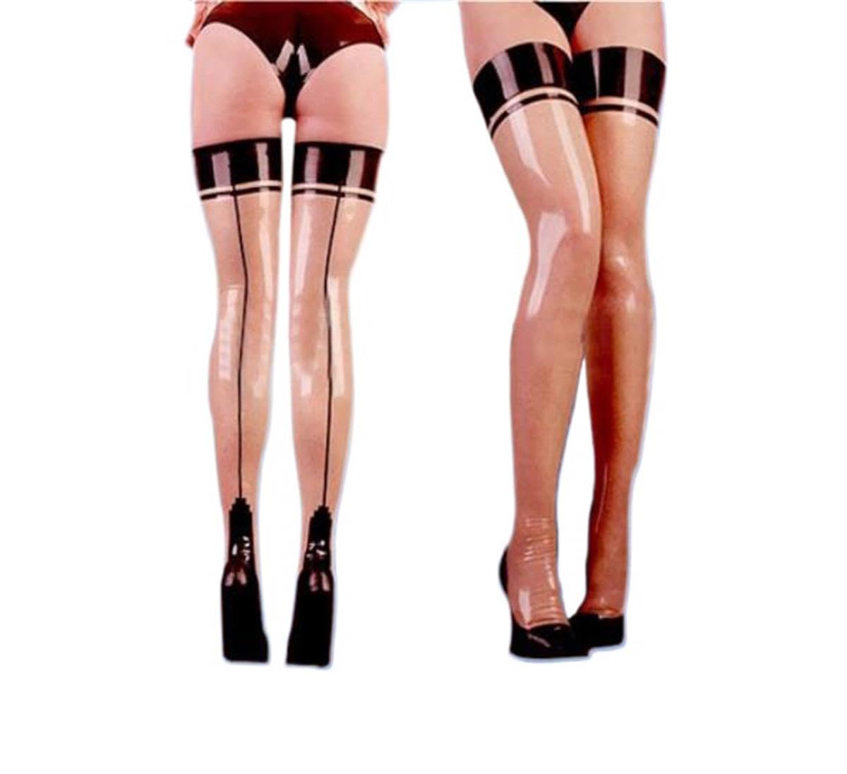 Donna Latex Gomma Coscia alta calze lunghe Sexy Lingerie Calze lunghe in lattice Calzini a ginocchio