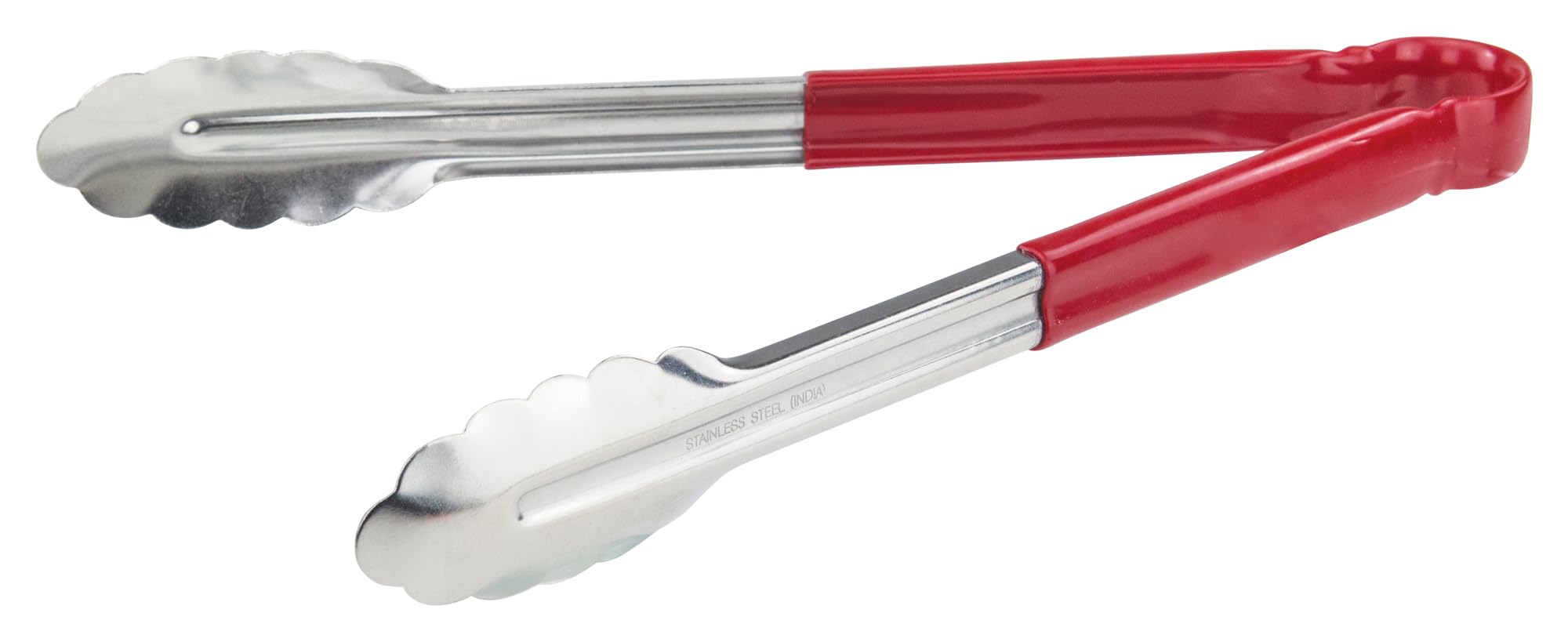 Winco 12" Stainless Steel Serving Tongs with Plastic Handle, Red