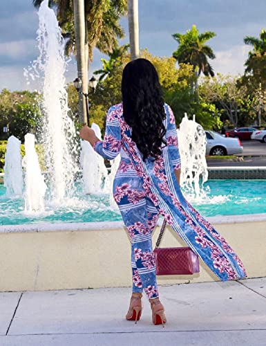 A ADILACA Womens 2 Piece Outfits Floral Print Open Front Cardigan and Pants Set (14 Color, S-4XL)4