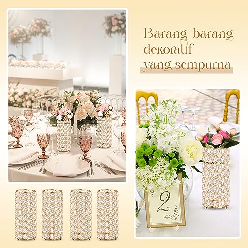 Dandat 8 Pcs Crystal Flower Vase for Wedding Table Centerpieces 7.87 in Crystal Pillar Candle Holder Metal Cylinder Flower Vase Stand for Christmas Wedding Decor Gifts Arrangement Event(Gold) - Image 7