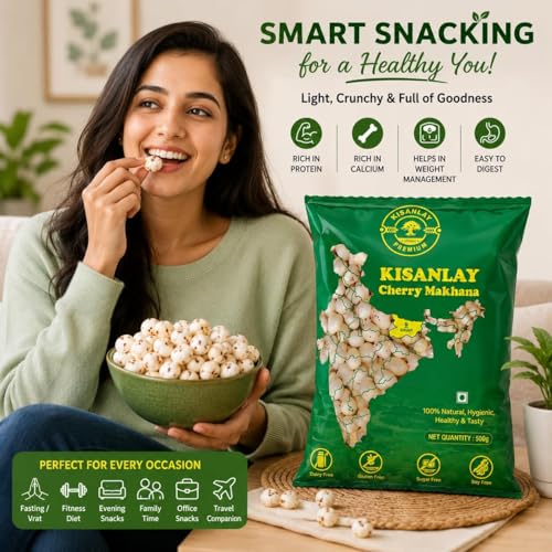 Image of KISANLAY Cherry Makhana 500 gm | Raw | Un-Roasted | Fit for Fasting, Foxnuts, Lotus Puffs, Rich in Calcium, Maintains Weight, Healthy Snacks