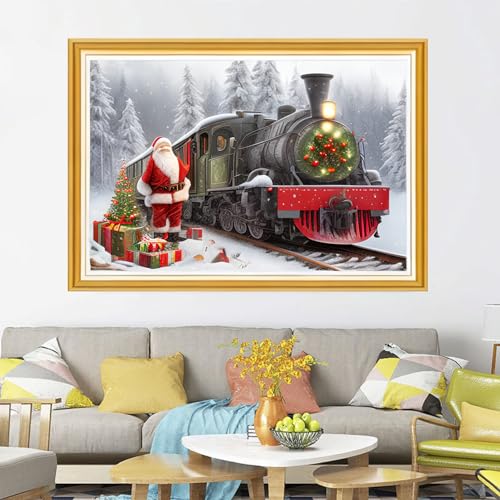Image of Joyhoor Cross Stitch Kits for Beginners Stamped Cross-Stitch Supplies Needlework preprint Embroidery Kits for Adults DIY Needlepoint Kits Embroidery Patterns 11CT-Christmas Train 16x20 inch