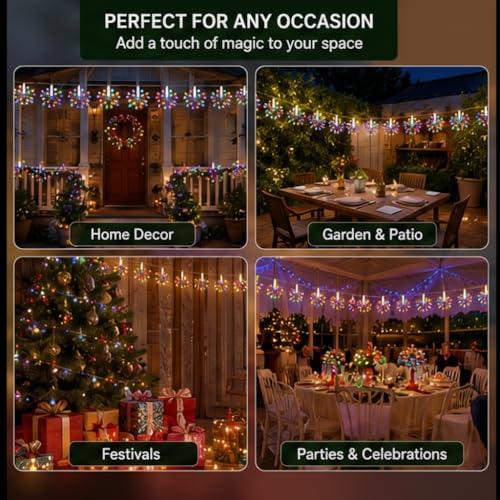 Image of Litehom Starbursts Lights, 10 ft USB-Powered Waterproof Fairy Star String Lights - Indoor-Outdoor Decor for Diwali, Navratri, Christmas & New Year (Multi)