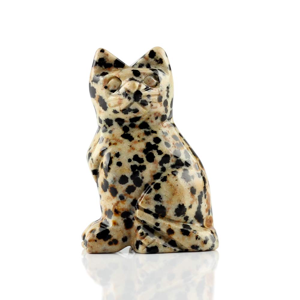 50mm Dalmatian Jasper Natural Stone Cats Statue Feng Shui Crafts Carved Figurine Chakra Carving Healing Reiki
