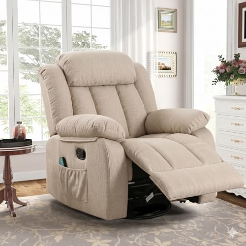Image of Amazon Brand - Solimo Stark | Single Seater Sofa Recliner | Rocking, Revolving and Recline Manual Recliner (Velvet Beige) | 1 Year Warranty