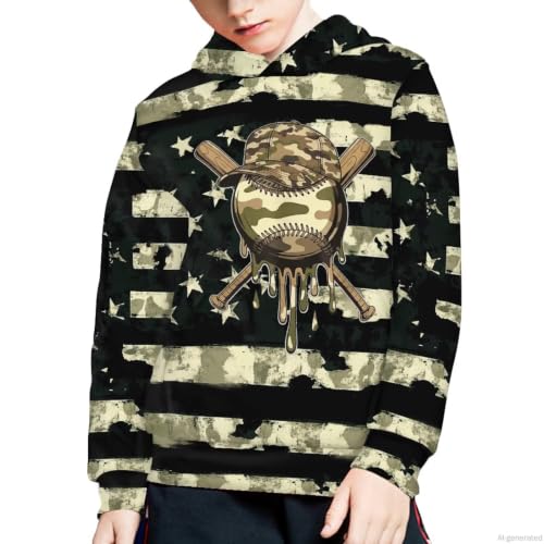 Image of WELLFLYHOM Boys Hooded Sweatshirts Hoodie Pullover Cool Graphic Crewneck Blouses Size 6-16
