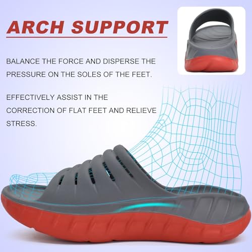 Image of KuaiLu Mens Recovery Sandals Orthotic Arch Support Open Toe Sport Slides Thick Cushion Orthopedic Plantar Fasciitis Slip On Wide Width Summer Pool Beach Waterproof
