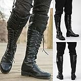 TZH Zapatos De Hombre Medievales Steampunk Retro PU Leather Super Long Shaft Boots Carnival Cosplay Knight Commander Cross Strap Boot Shoes,Negro,40