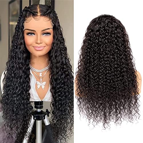 22IN Deep Wave Human Hair Lace Front Wigs 150% Density Brazilian Virgin 13x4x1 T Part Lace Front Human Hair Wig For Black Women Deep Wave Lace Frontal Wigs(22Inch, Middle Part)