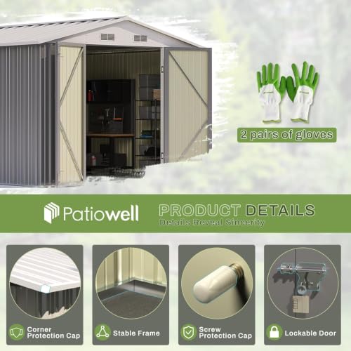 Image of Patiowell 8x10 FT Outdoor Storage Shed, Metal Sheds, Gray