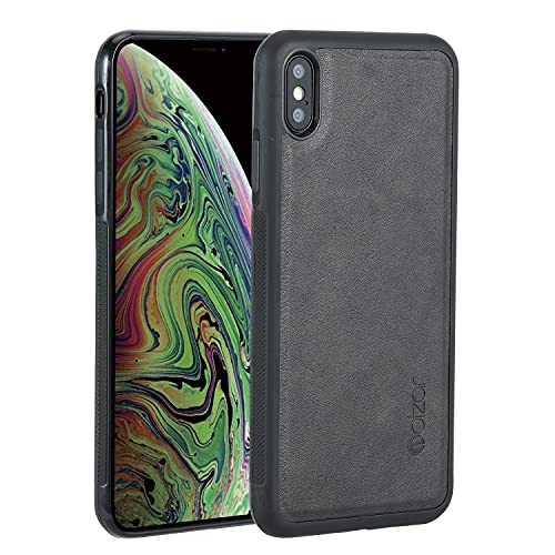 🔥 Crazy Deals Molzar GripBig Series iPhone Xs Max Case with TPU and Faux Leather, Built-in Metal Plate for Magnetic Car Mount, Wireless Charging Support, Compatible with iPhone Xs Max, Black/Black