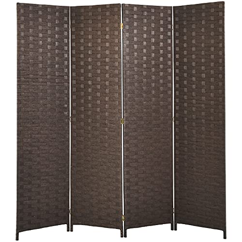 COSTWAY Paravent Intérieur à 4 Panneaux en Papier Pliable 180 x 181 cm, Cloison de Séparation avec Cadre en Bois de Peuplier Tissé à la Main, pour Chambre, Salon, Bureau ou Hôtel