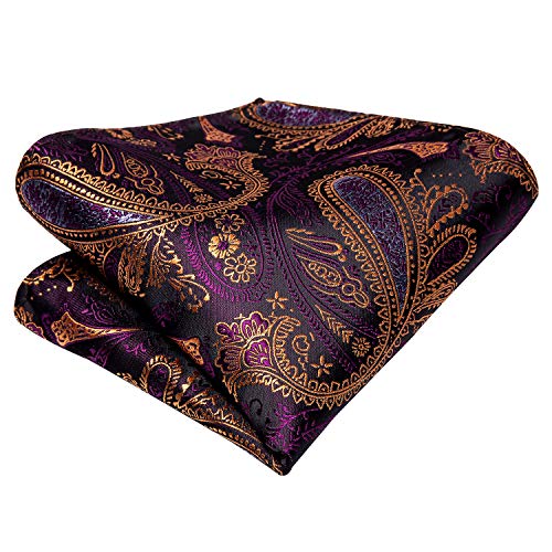 Image of Hi-Tie Mens Purple Gold Paisley Tie Selftie Bowties Silk Necktie Bow Tie Pocket Square Cufflinks Tie Clip 5Pcs Set Tuxedo Suit