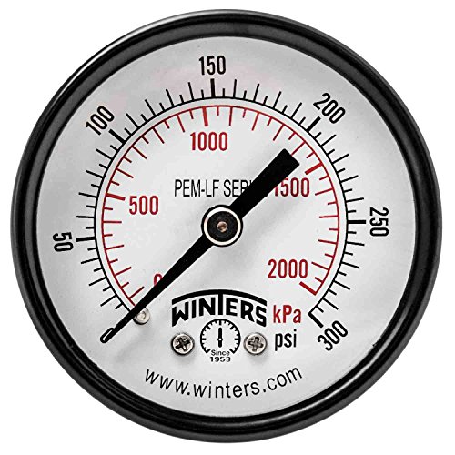 Winters 2 inch Dial Size, Economy Utility Dry Pressure Gauge, Potable Brass Internals, Steel Case, Dual Scale 0-300 psi/kPa, 3-2-3% Accuracy, 1/4 inch NPT Back Mount, Drinking Water Pressure Gauge