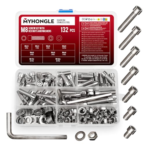 132 Stück M8 Schrauben Set, Edelstahl Zylinderschrauben mit Innensechskant Schrauben Muttern Set mit Unterlegscheiben Set, Sechskantschrauben Maschinenschrauben Sortiment, Gewindeschrauben Set 132 Stück M8 Schrauben Set, Edelstahl Zylinderschrauben mit Innensechskant Schrauben Muttern Set mit Unterlegscheiben Set, Sechskantschrauben Maschinenschrauben Sortiment, Gewindeschrauben Set