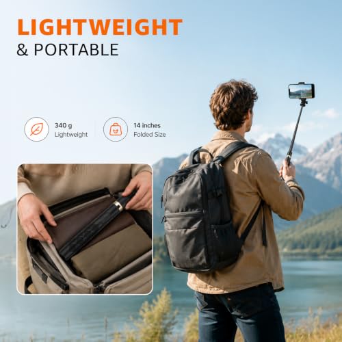 Image of Amazon Basics 61 inch Long Selfie Stick Tripod with Bluetooth Remote, Aluminium, 360 Rotatable Phone Holder, 1 /4 inch Screw for Camera & Ring Light, for Vlogging, Live Streaming & Travel