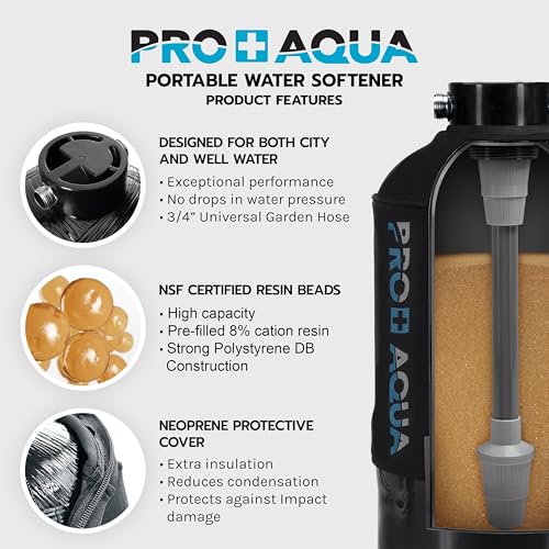 Image of PRO+AQUA 16,000 Grain Portable Water Softener for RV, Trailers, Boats, Mobile Car Wash, Pressure Wash - Protects Water Systems (Softener + Regeneration Kit Bundle)