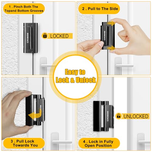 Home Security Door Locks 2 Pack, Metal Door Reinforcement Locks, 3" Withstands 1000 lbs of Impact for Inward Swing Doors, Defender Door Locks for Kids Safety, Prevent Unauthorized Entry (Black)