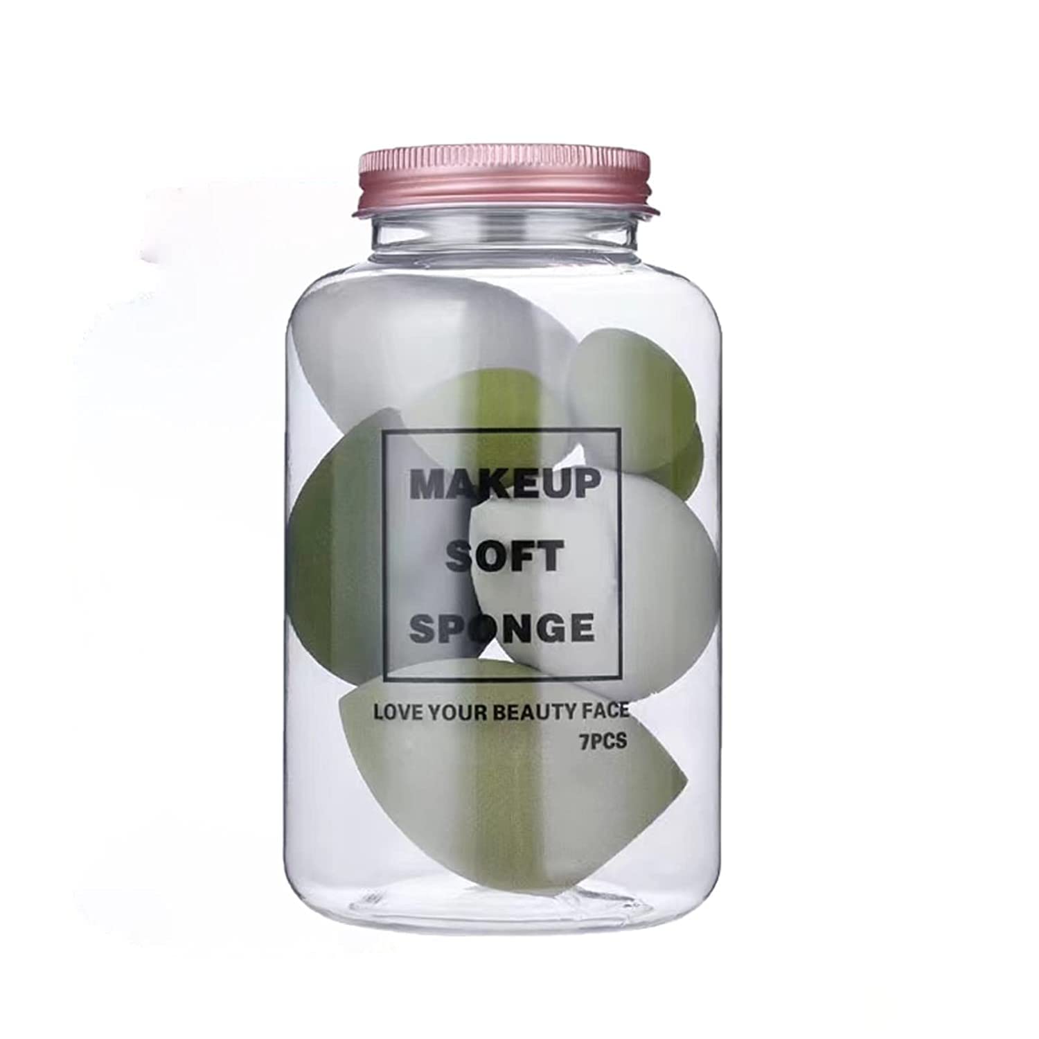 Beauty Makeup Sponge 7pcs Puff Teardrop Blender Foundation Sponge Set With jar Gift Flawless Bottle Design Drift bottle macaron makeup egg Multi-colored (AVACADO GREEN)